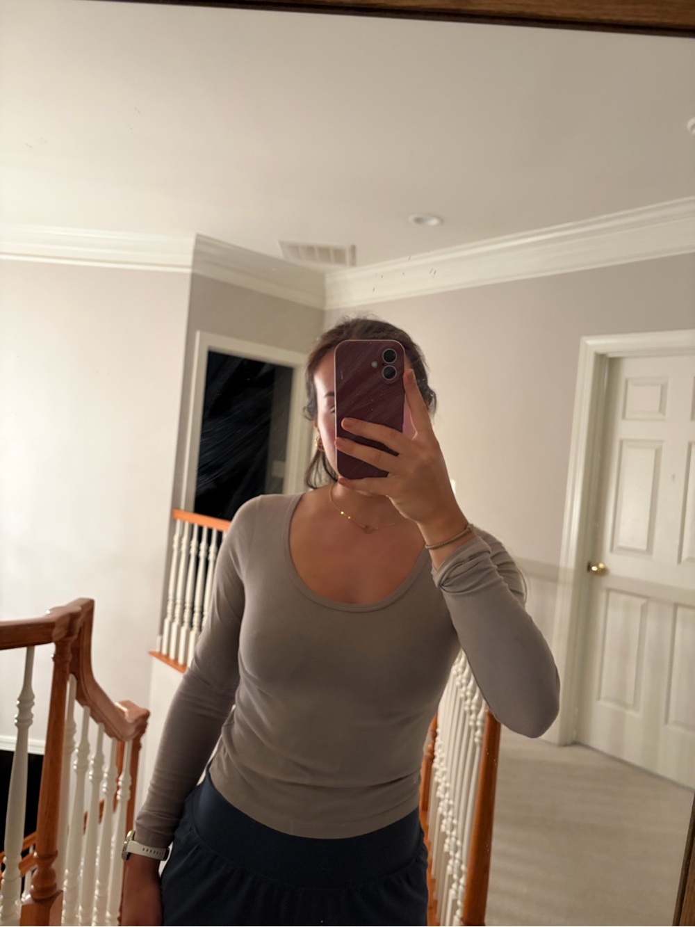 Brandy Melville Long-Sleeve Scoop Neck Top - Taupe/Light Purple